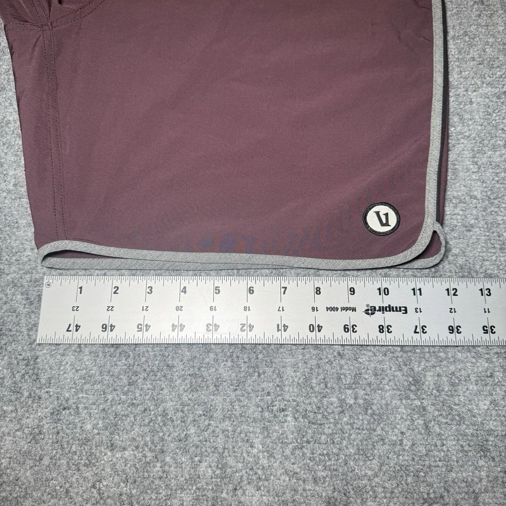 Vuori Peak Board Short Burgundy Red Gray Unlined Drawstring Swim Shorts Men 36x8